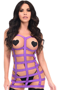 Daisy Corsets BOXED Purple Stretchy Cage Dress Body Harness w/Silver Hardware in Purple  from SexyShoes.com