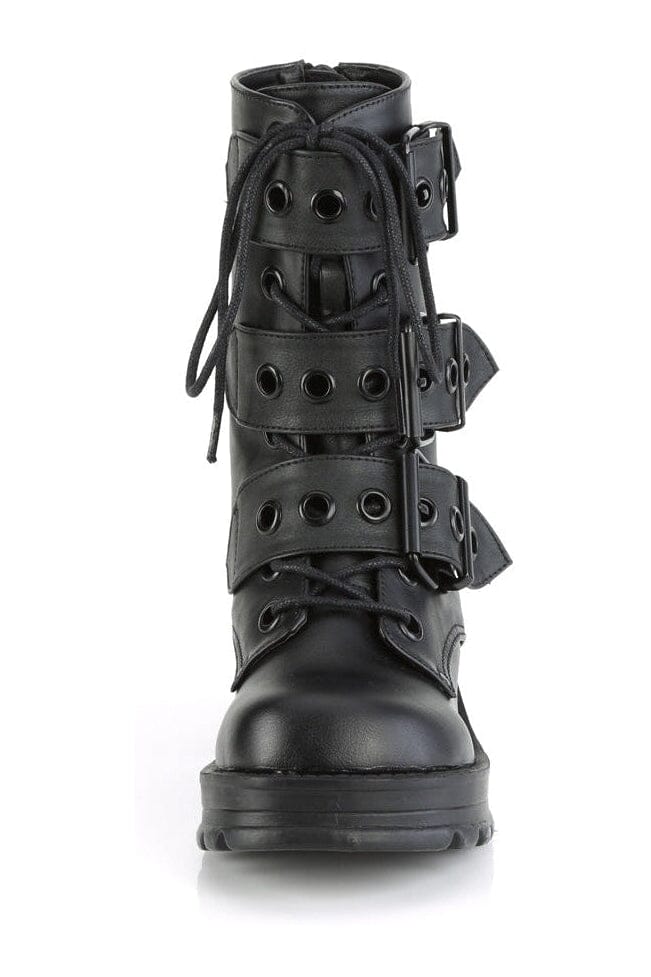 Demonia BRATTY-118 Black Vegan Leather Ankle Boot in Black Vegan Leather