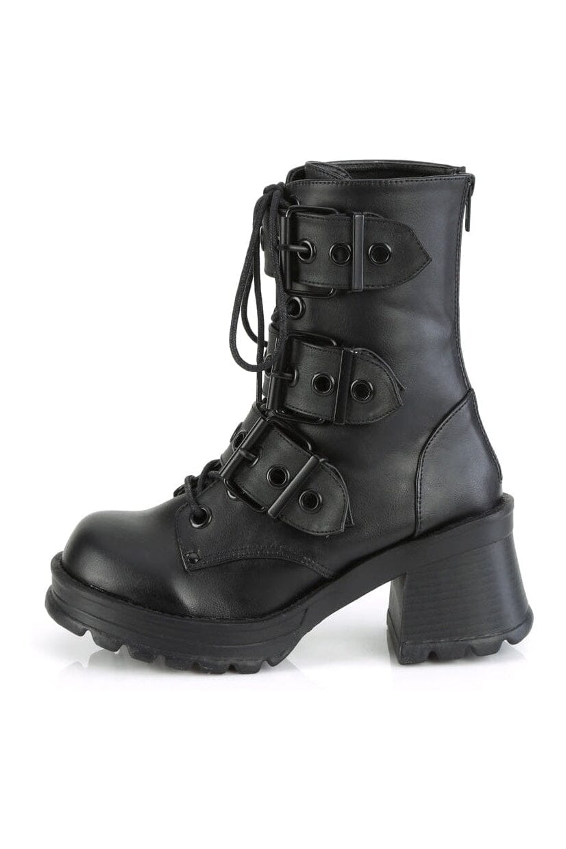 Demonia BRATTY-118 Black Vegan Leather Ankle Boot in Black Vegan Leather