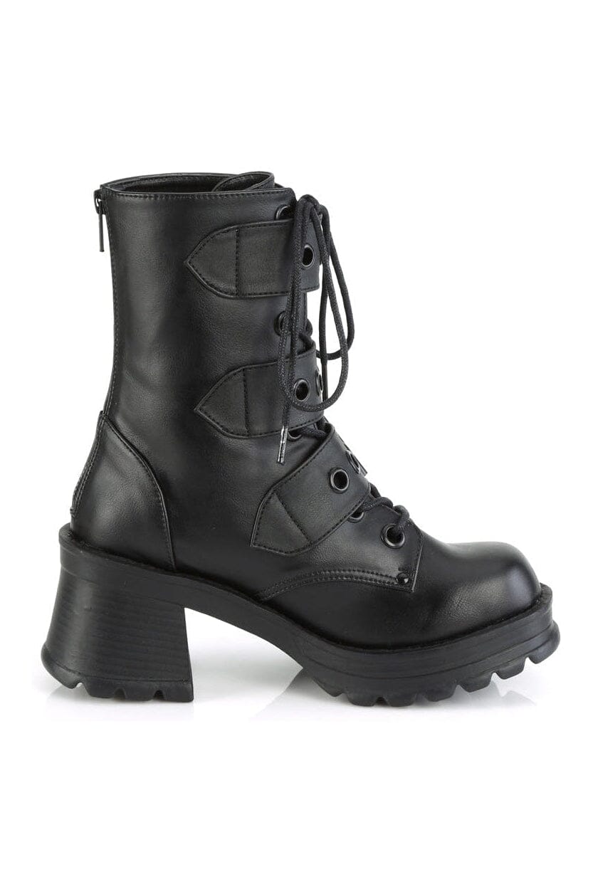 Demonia BRATTY-118 Black Vegan Leather Ankle Boot in Black Vegan Leather