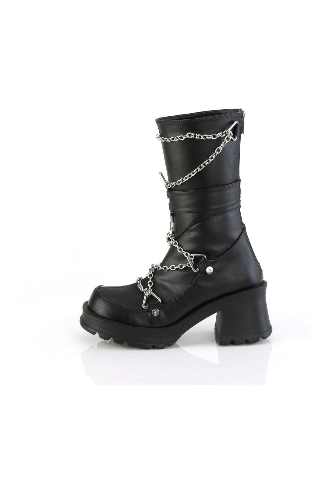 Demonia BRATTY-120 Black Vegan Leather Knee boot in Black Vegan Leather