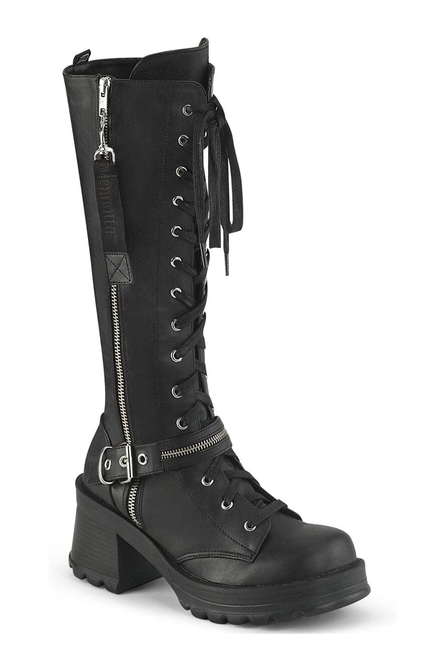 Demonia BRATTY-206 Black Vegan Leather Knee Boot in Black Vegan Leather from SexyShoes.com