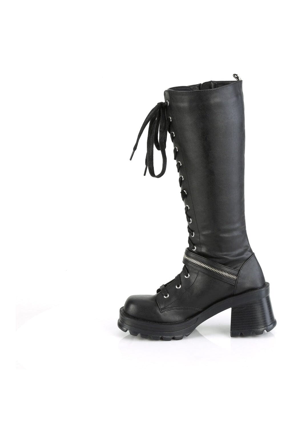 Demonia BRATTY-206 Black Vegan Leather Knee Boot in Black Vegan Leather