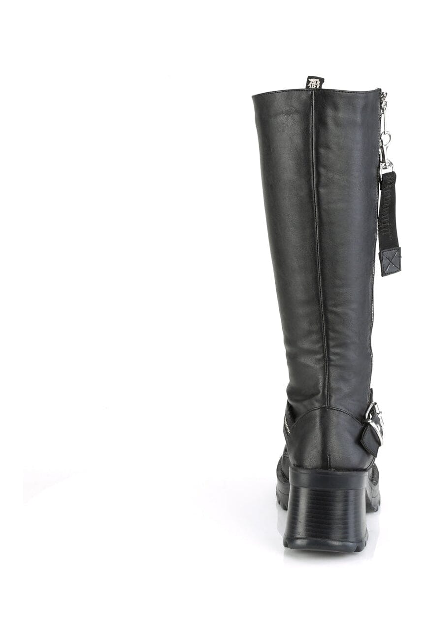Demonia BRATTY-206 Black Vegan Leather Knee Boot in Black Vegan Leather