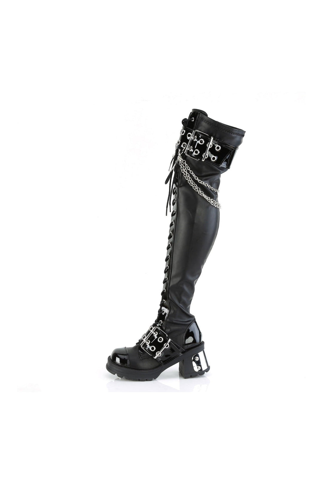 BRATTY-304 Black Vegan Leather Thigh Boot