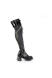 Demonia BRATTY-304 Black Vegan Leather Thigh Boot in Black Vegan Leather