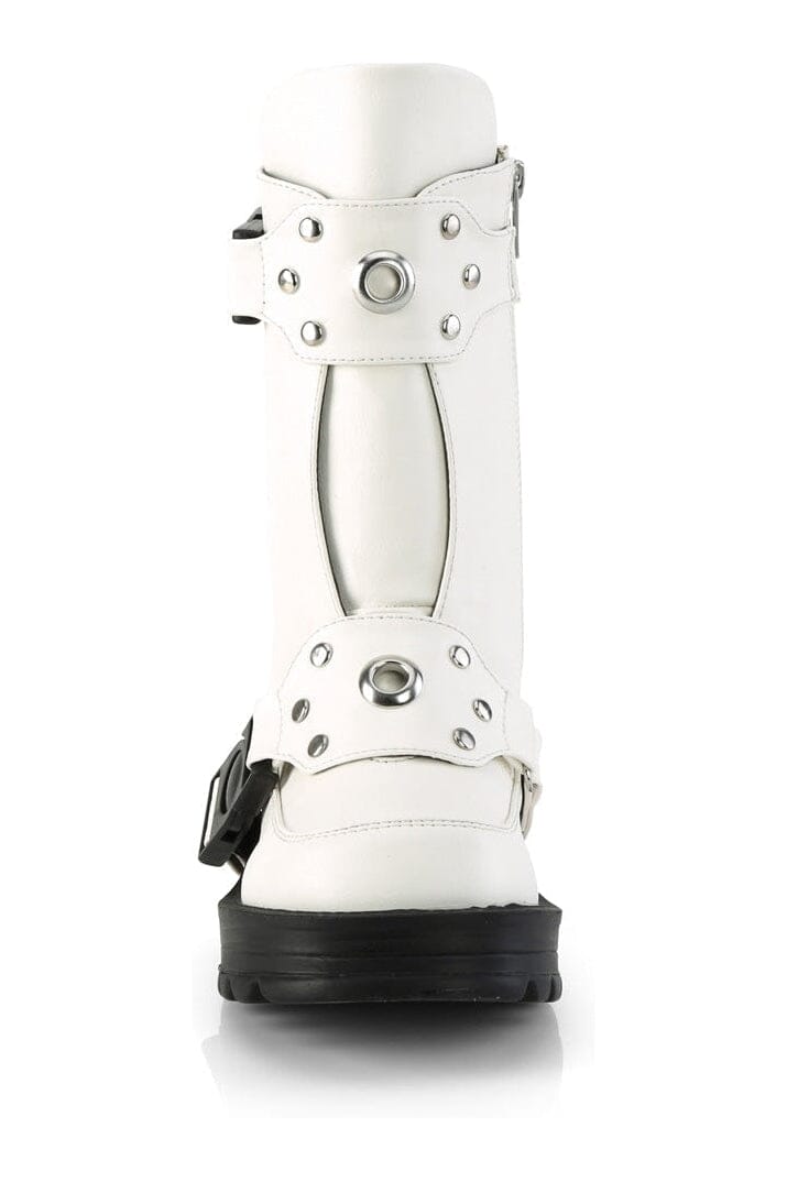 Demonia BRATTY-56 White Vegan Leather Ankle Boot in White Vegan Leather