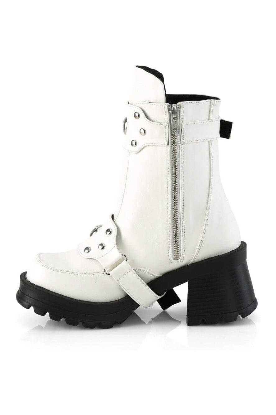 Demonia BRATTY-56 White Vegan Leather Ankle Boot in White Vegan Leather