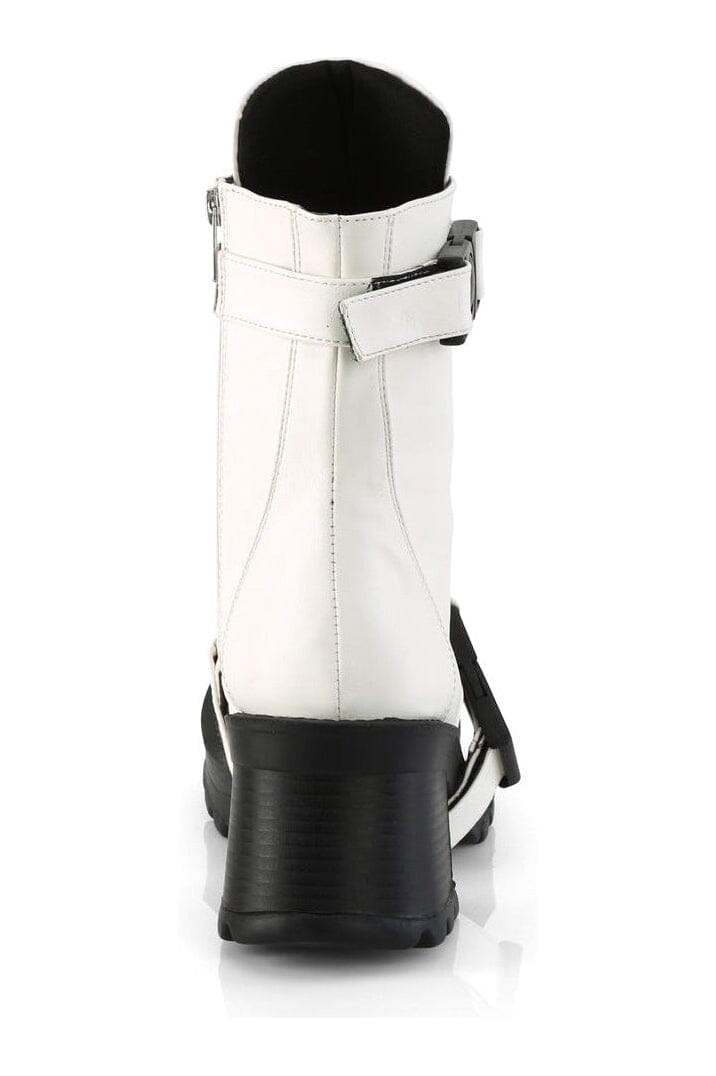 Demonia BRATTY-56 White Vegan Leather Ankle Boot in White Vegan Leather