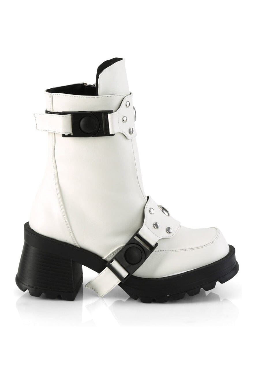 Demonia BRATTY-56 White Vegan Leather Ankle Boot in White Vegan Leather