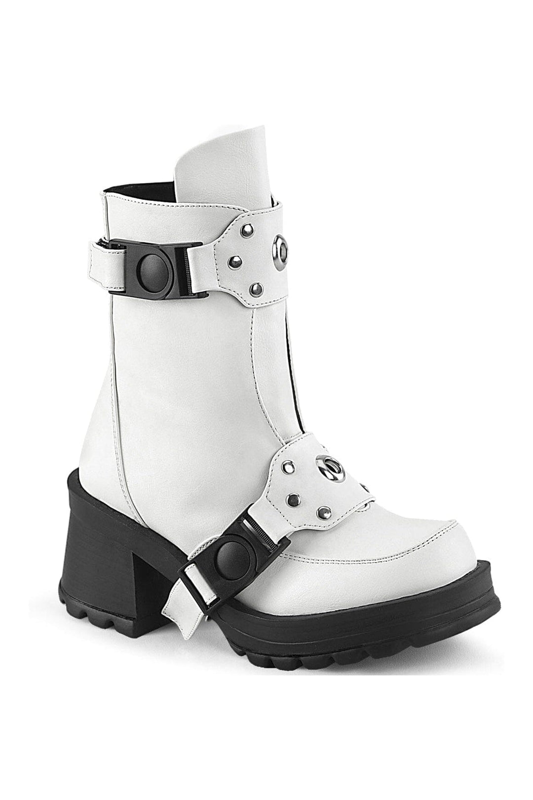 Demonia BRATTY-56 White Vegan Leather Ankle Boot in White Vegan Leather from SexyShoes.com