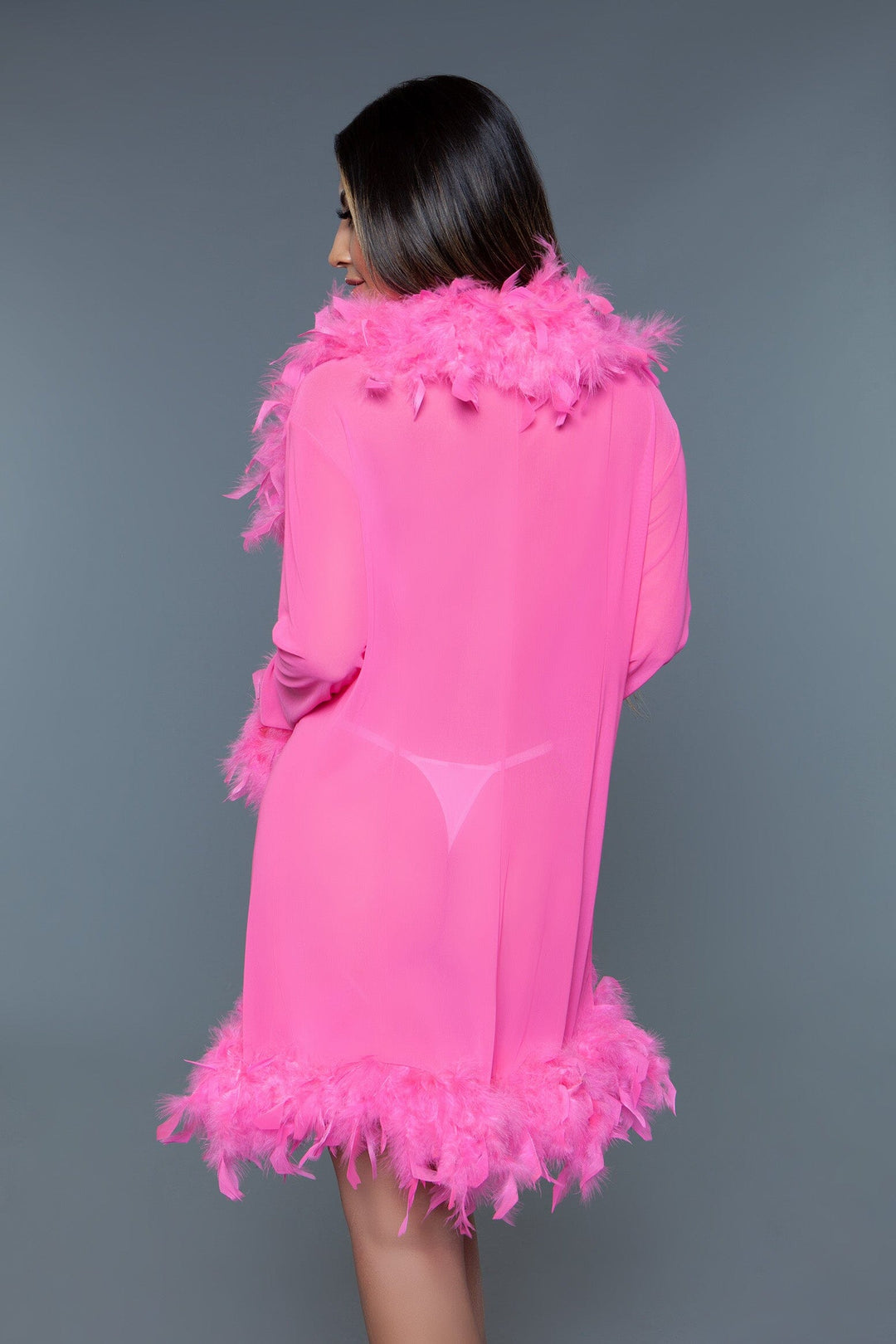 Feather Boa Short Robe-Gowns + Robes-SEXYSHOES.COM