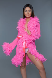BeWicked Feather Boa Short Robe in Fuchsia  from SexyShoes.com
