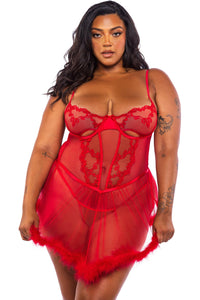 Roma Confidential Baroque Heart Babydoll 2 Piece Set in Red  from SexyShoes.com