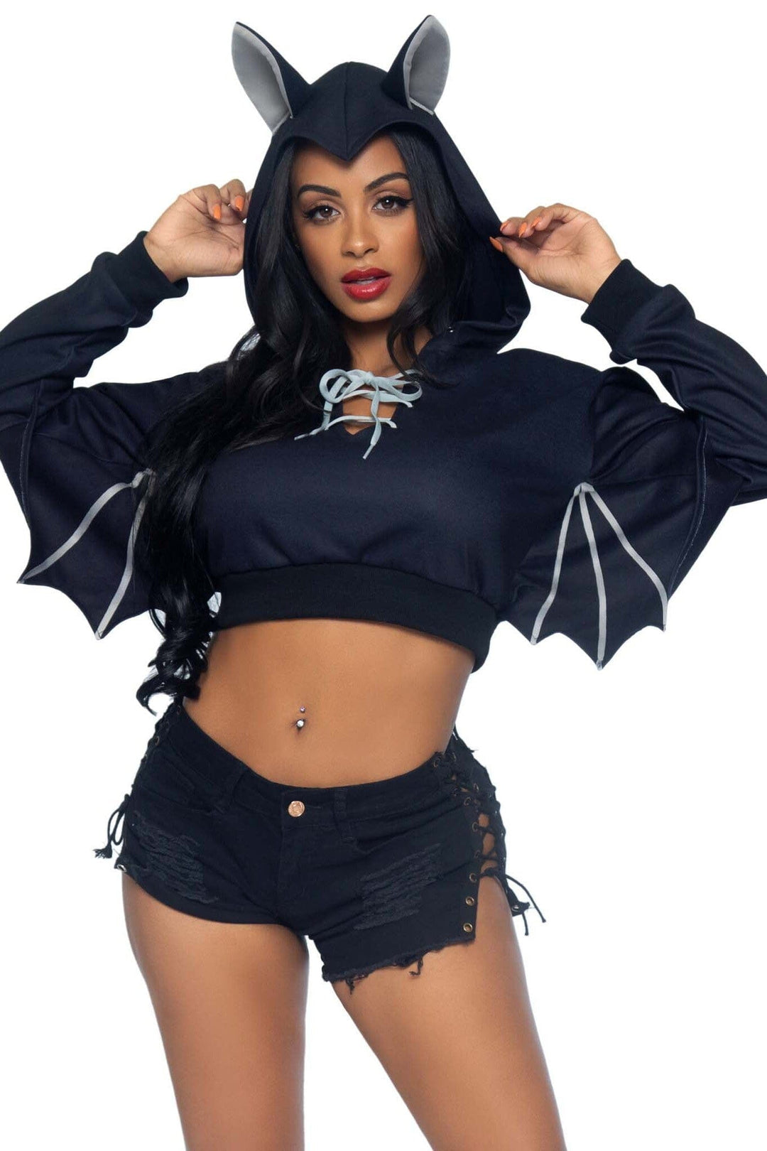 Leg Avenue Bat Cropped Hoodie in Black  from SexyShoes.com