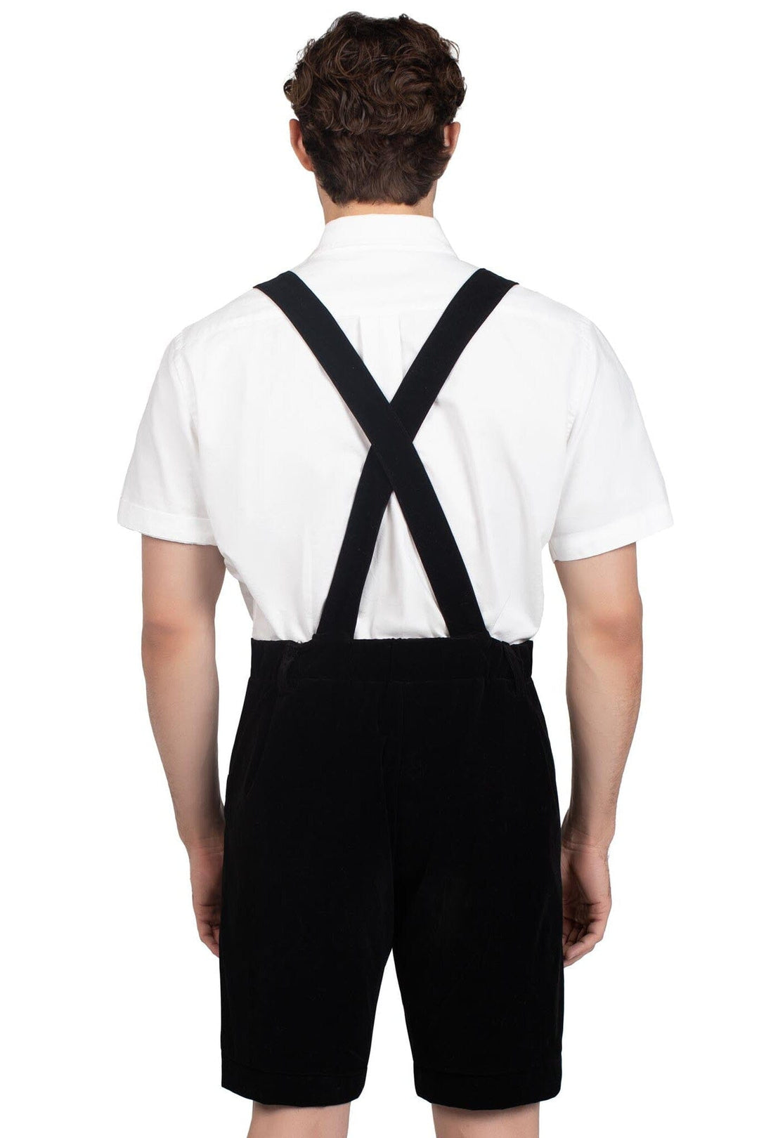 Leg Avenue Bavarian Lederhosen Embroidered Stretch Velveteen, Bib Suspenders in Black 