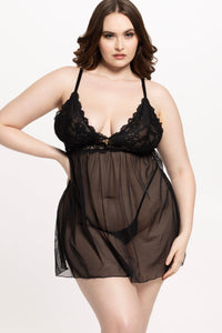 House of Desire Bella 2 Pc Babydoll & G String Set in Black 
