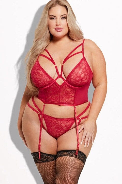 House of Desire Bianca 2 Pc Bustier & G String Set in Red  from SexyShoes.com