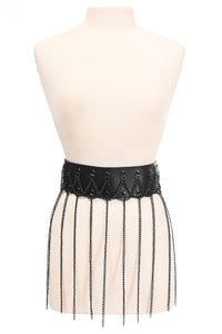 Daisy Corsets Black Faux Leather & Black Metallic Chain Fringe Skirt in Black  from SexyShoes.com