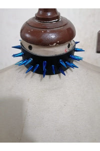 Daisy Corsets Black Faux Leather & Blue Metallic Spike Choker in Blue  from SexyShoes.com