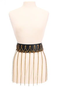 Daisy Corsets Black Faux Leather & Gold Metallic Chain Fringe Skirt in Black  from SexyShoes.com