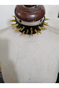 Daisy Corsets Black Faux Leather & Gold Metallic Spike Choker in Black  from SexyShoes.com