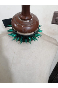Daisy Corsets Black Faux Leather & Green Metallic Spike Choker in Green  from SexyShoes.com