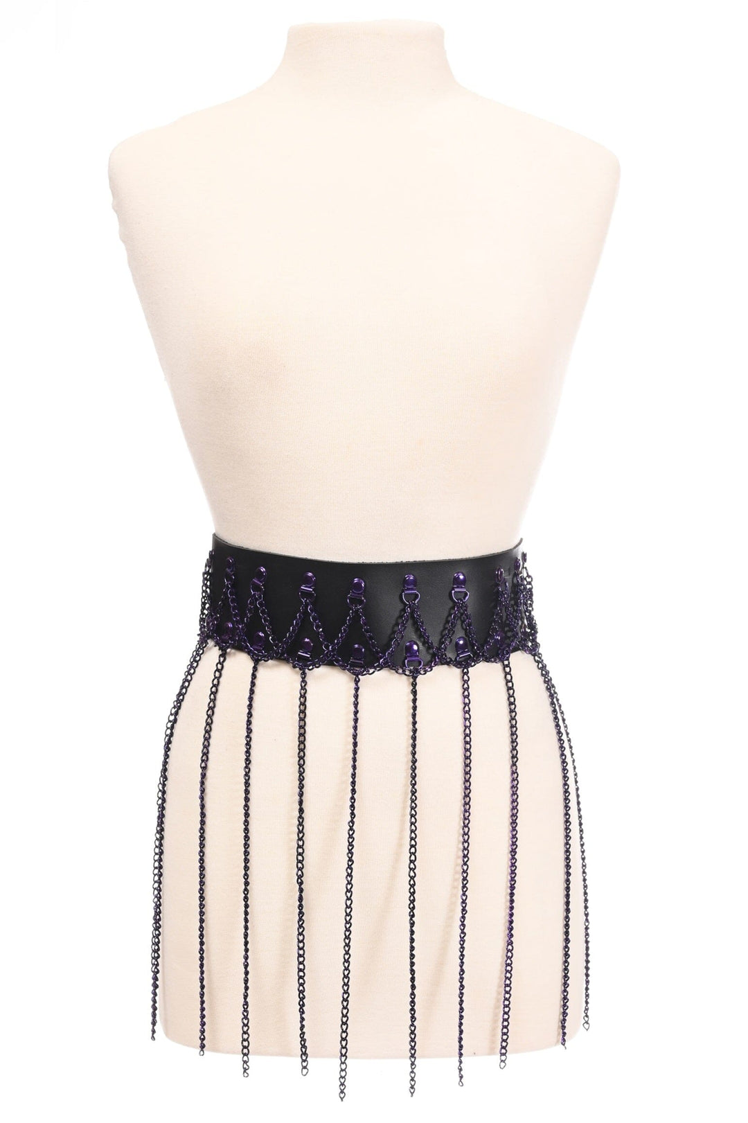 Daisy Corsets Black Faux Leather & Purple Metallic Chain Fringe Skirt in Black  from SexyShoes.com