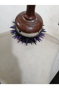 Daisy Corsets Black Faux Leather & Purple Metallic Spike Choker in Purple  from SexyShoes.com
