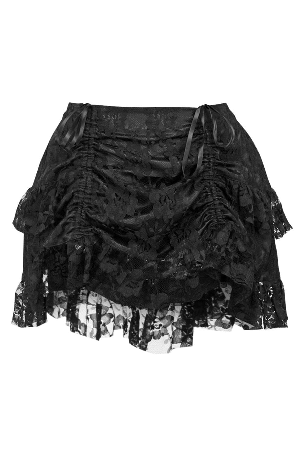 Black Lace Ruched Bustle Skirt