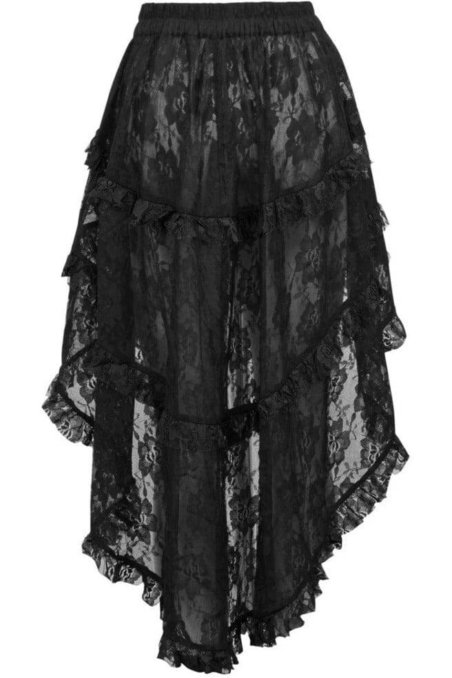 Daisy Corsets Black Lace Ruched Front High Low Lace Skirt in Black 
