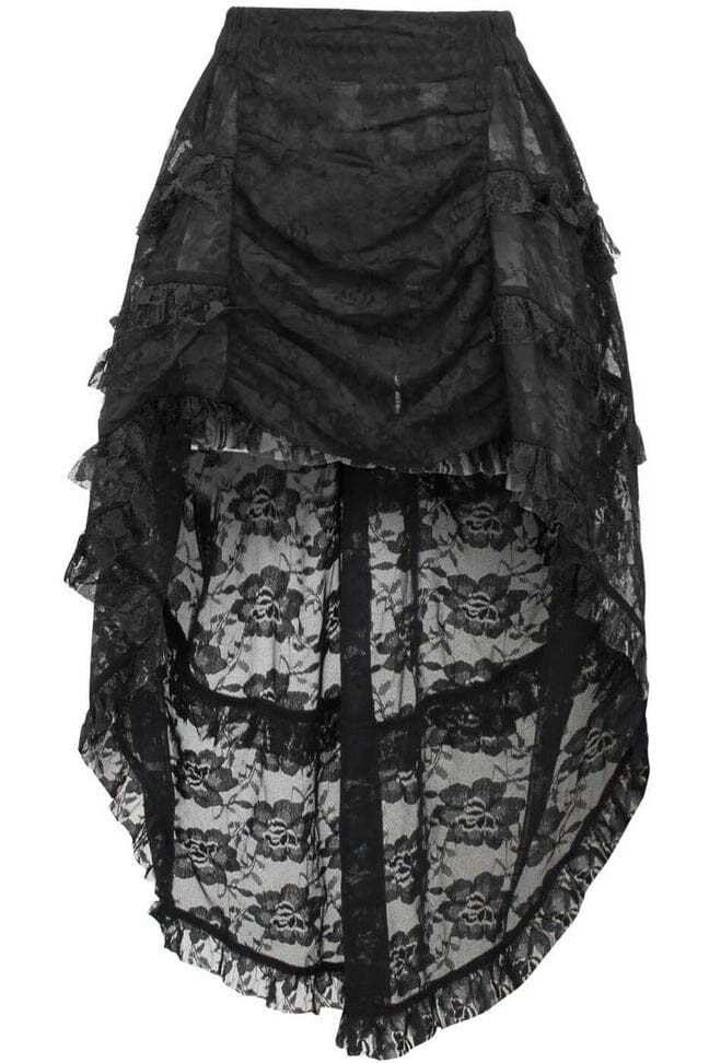 Daisy Corsets Black Lace Ruched Front High Low Lace Skirt in Black  from SexyShoes.com