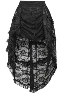 Daisy Corsets Black Lace Ruched Front High Low Lace Skirt in Black  from SexyShoes.com