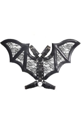 Daisy Corsets Black/Black Faux Leather & Lace Wing Harness in Black 