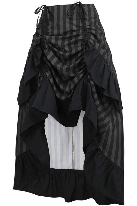 Black/Grey Stripe Adjustable High Low Skirt