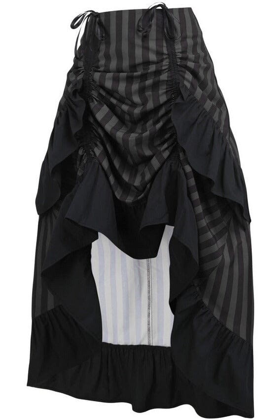 Daisy Corsets Black/Grey Stripe Adjustable High Low Skirt in Black 