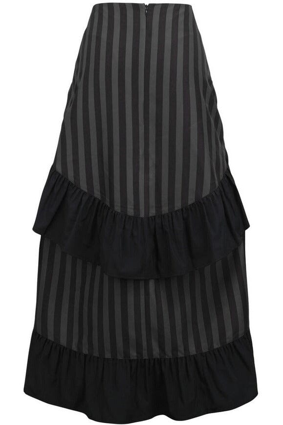 Daisy Corsets Black/Grey Stripe Adjustable High Low Skirt in Black 