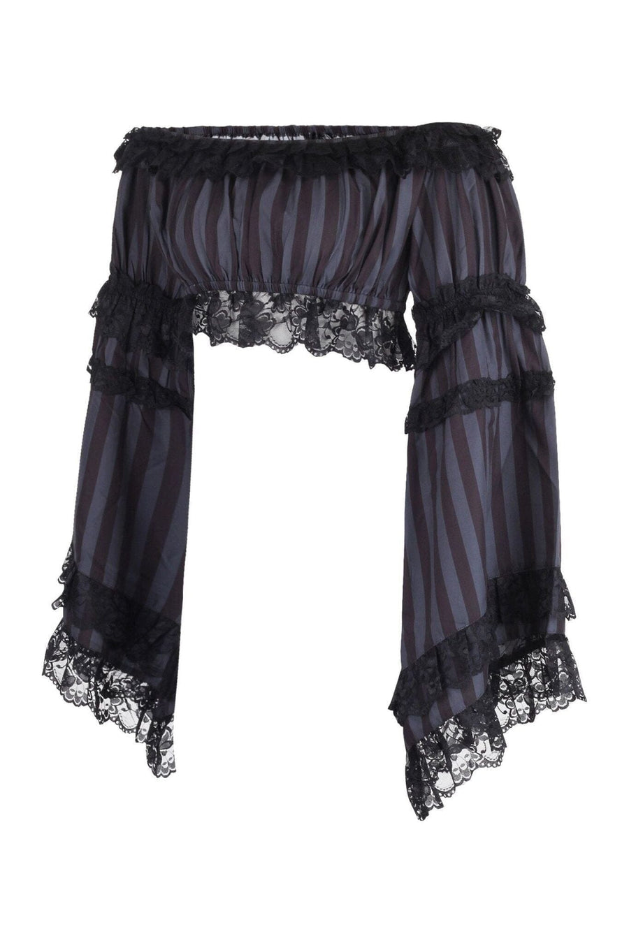 Black/Grey Striped Smocked Flare Sleeve Peasant Top