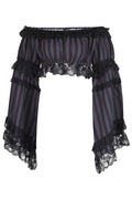 Black/Grey Striped Smocked Flare Sleeve Peasant Top
