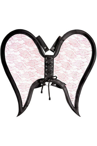 Black/Pink Faux Leather & Lace Angel Wing Body Harness