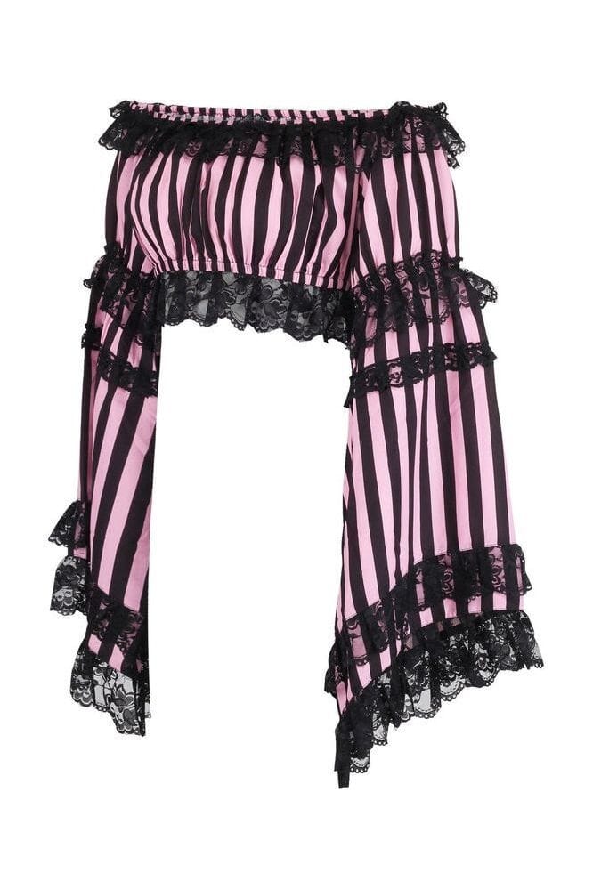 Black/Pink Striped Smocked Flare Sleeve Peasant Top