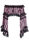 Black/Pink Striped Smocked Flare Sleeve Peasant Top