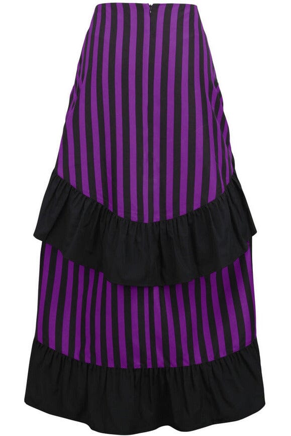 Daisy Corsets Black/Purple Stripe Adjustable High Low Skirt in Black 