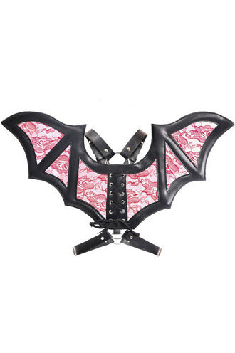 Black/Red Faux Leather & Lace Wing Harness