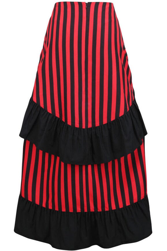Daisy Corsets Black/Red Stripe Adjustable High Low Skirt in Red 