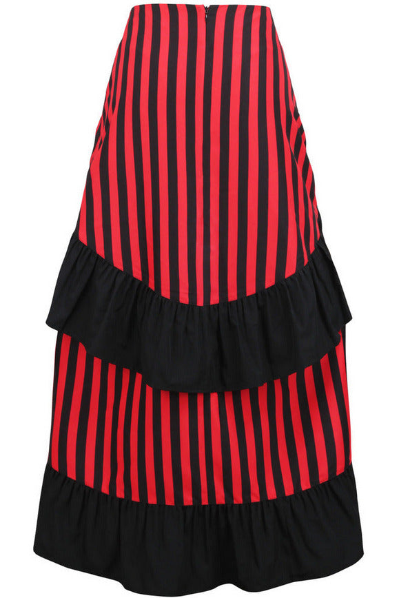 Black/Red Stripe Adjustable High Low Skirt