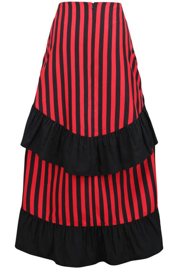 Black/Red Stripe Adjustable High Low Skirt