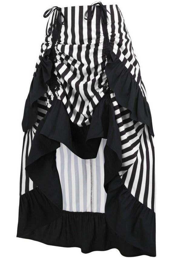 Black/White Stripe Adjustable High Low Skirt