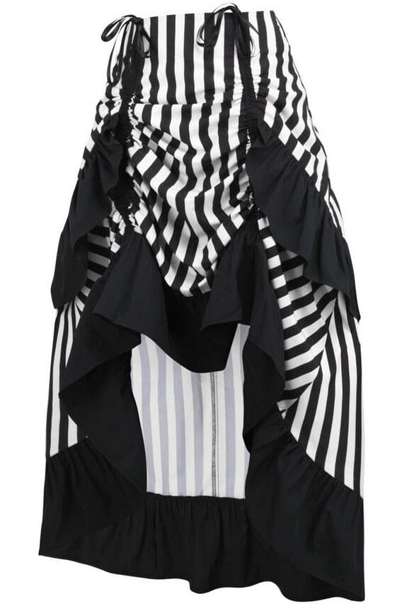 Daisy Corsets Black/White Stripe Adjustable High Low Skirt in Black 