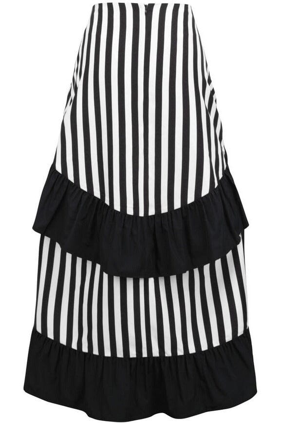 Daisy Corsets Black/White Stripe Adjustable High Low Skirt in Black 